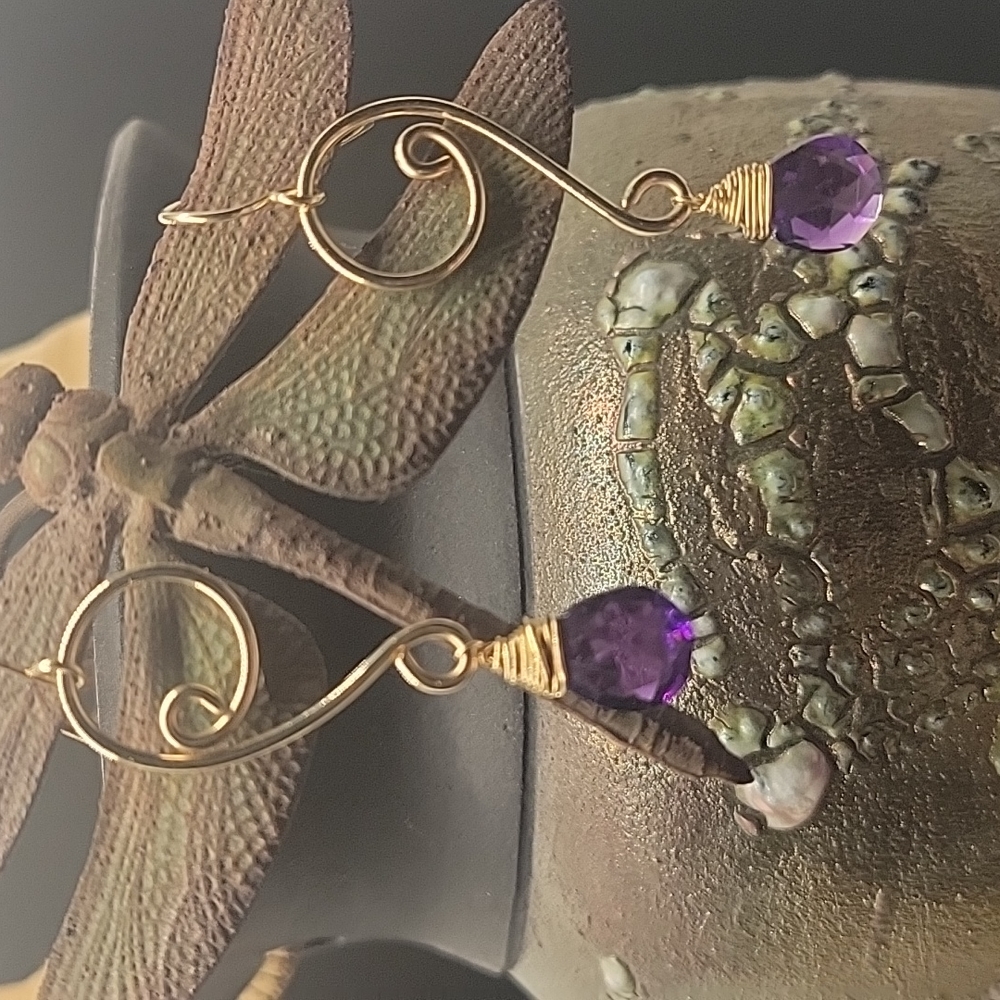 Amethyst faceted artisan earrings - Picture 5 of 7
